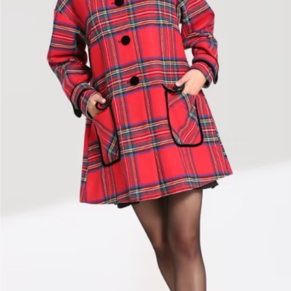 Hell Bunny Red Tartan Pea Coat